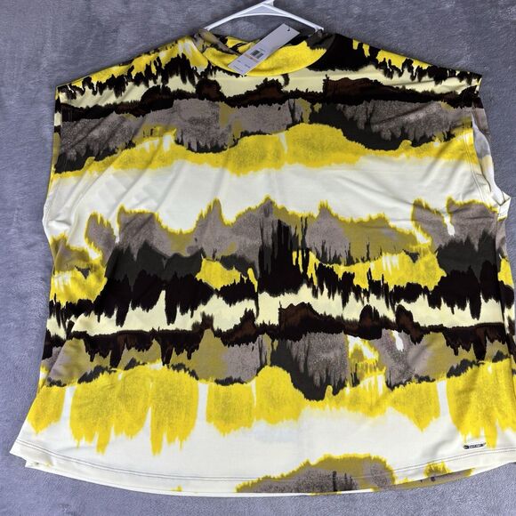 Calvin‎ Klein Top Womens 2X Yellow Sleeveless Mock Neck Stretch Blouse New $69 - Picture 1 of 12